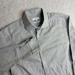 Reiss Riley Slim Fit Button Down Shirt Mens Large Grey Long Sleeve Spread Collar